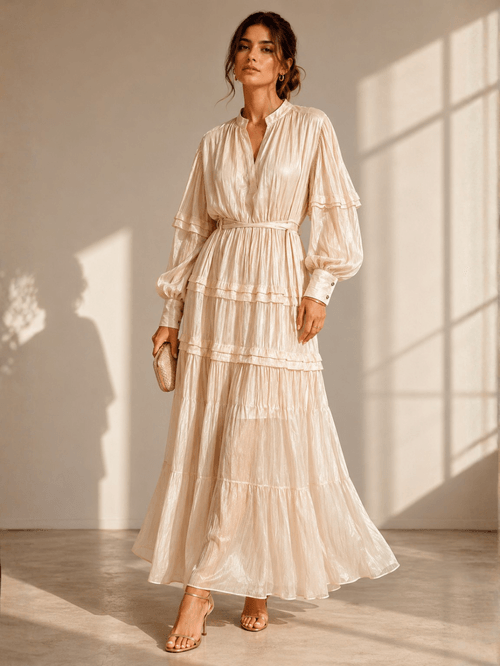 VESTIDO MANGA LONGA BABADO C\ RECORTES