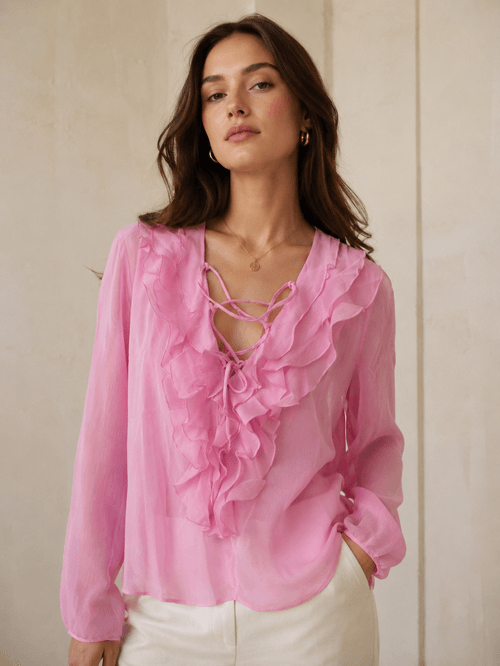 BLUSA GOLA BABADOS CHIFFON