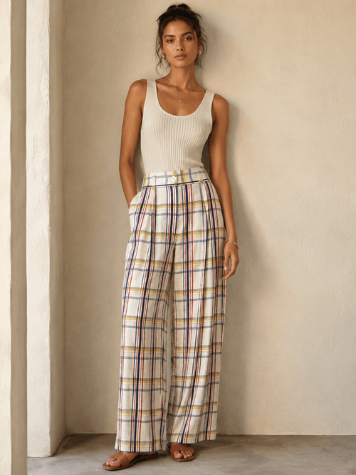 CALÇA CETIM LISTRADA C/BOLSOS UM BOTÃO